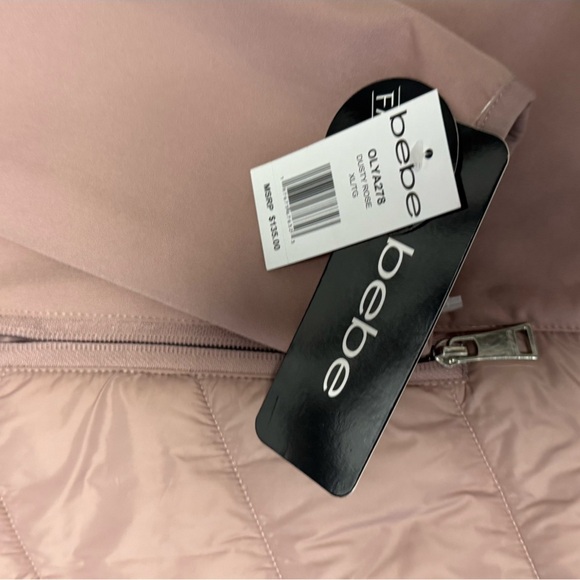 NWT Bebe Hooded Quilted Jacket - Dusty Rose -Sherpa Lined Hood & Rhinestone Logo - Picture 10 of 14